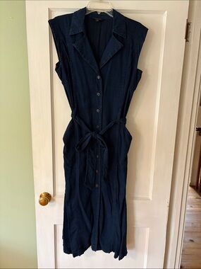 Banana Republic Sleeveless indigo Button-Front Shirt Dress with Tie Waist